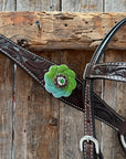 Pony Dark Oil Floral Blue and Green Rhinestone V-Browband Tack Set