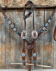 Medium Oil Floral Amethyst - Aqua One Ear- Browband Breastcollar Tack Set