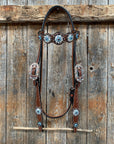 Medium Oil Floral Amethyst - Aqua One Ear- Browband Breastcollar Tack Set