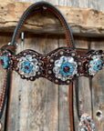 Medium Oil Floral Amethyst - Aqua One Ear- Browband Breastcollar Tack Set