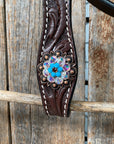 Dark Oil Floral Topaz & Turquoise Browband / Breastcollar Tack Set