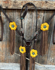 Dark Oil Floral Topaz and Turquoise One Ear/ Breastcollar Tack Set