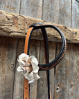 Two Tone Floral Triangle White Rose One Ear / Gladiator Breastcollar Tack Set