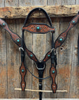 Teal Diamond and Turquoise Flower Browband / One Ear - Breastcollar Tack Set