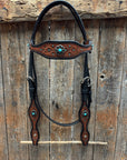 Teal Diamond and Turquoise Flower Browband / One Ear - Breastcollar Tack Set