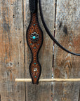 Teal Diamond and Turquoise Flower Browband / One Ear - Breastcollar Tack Set