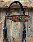 Teal Diamond and Turquoise Flower Browband / One Ear - Breastcollar Tack Set
