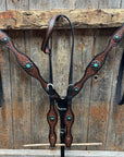 Teal Diamond and Turquoise Flower Browband / One Ear - Breastcollar Tack Set