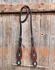 Dark Oil Hand Painted Turquoise Cabochons One Ear and Breastcollar Tack Set