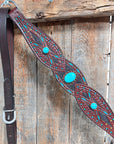Dark Oil Hand Painted Turquoise Cabochons One Ear and Breastcollar Tack Set