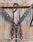 Dark Oil Hand Painted Turquoise Cabochons One Ear and Breastcollar Tack Set