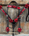Dark Oil Silver Dot Red Roses Browband/Breastcollar Tack Set