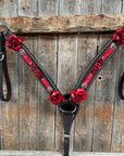 Dark Oil Silver Dot Red Roses Browband/Breastcollar Tack Set