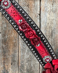 Dark Oil Silver Dot Red Roses Browband/Breastcollar Tack Set