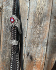 Dark Oil Silver Dot Red Roses Browband/Breastcollar Tack Set