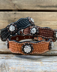 Leather Dog Collar With Copper Clear Conchos 10" to 22" -DC8