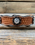 Leather Dog Collar With Copper Clear Conchos 10" to 22" -DC8