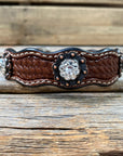 Leather Dog Collar With Copper Clear Conchos 10" to 22" -DC8