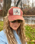 Bourbon Cowgirl Distressed Red Snap Back Trucker Hat
