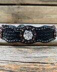 Leather Dog Collar With Copper Clear Conchos 10" to 22" -DC8