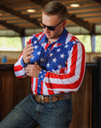 AMERICAN FLAG MEN'S PERFORMANCE RODEO SHIRT