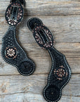 Black Basketweave Spur Straps - Copper Flower