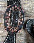 Black Basketweave Spur Straps - Copper Flower