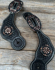 Black Basketweave Spur Straps - Copper Flower