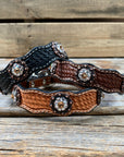 Leather Dog Collar With Copper Champagne and Clear Conchos 10" to 22" -DC34