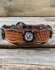 Leather Dog Collar With Copper Champagne and Clear Conchos 10" to 22" -DC34