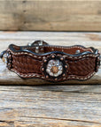 Leather Dog Collar With Copper Champagne and Clear Conchos 10" to 22" -DC34