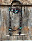 Dark Oil Turquoise Floral One Ear / Browband & Breastcollar Tack Set
