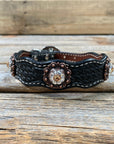 Leather Dog Collar With Copper Champagne and Clear Conchos 10" to 22" -DC34
