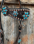 Dark Oil Turquoise Floral One Ear / Browband & Breastcollar Tack Set