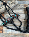 Black Mule Tape Halter -Turquoise Cabochon