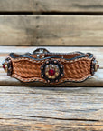 Leather Dog Collar With Copper Ruby and Champagne Conchos 10" to 22" -DC38