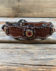 Leather Dog Collar With Copper Ruby and Champagne Conchos 10" to 22" -DC38