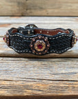 Leather Dog Collar With Copper Ruby and Champagne Conchos 10" to 22" -DC38