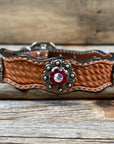 Leather Dog Collar With Antique Silver Ruby and AB Conchos 10" to 22" -DC41