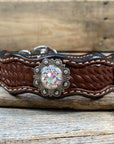 Leather Dog Collar With Antique Silver AB Conchos 10" to 22" -DC42