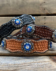 Leather Dog Collar With Antique Silver Capri and AB Conchos 10" to 22" -DC43