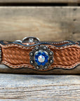 Leather Dog Collar With Antique Silver Capri and AB Conchos 10" to 22" -DC43