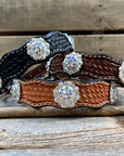 Leather Dog Collar With Bright Silver AB Conchos 10" to 22" -DC49