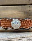 Leather Dog Collar With Bright Silver AB Conchos 10" to 22" -DC49