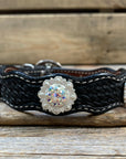 Leather Dog Collar With Bright Silver AB Conchos 10" to 22" -DC49