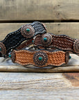 Leather Dog Collar With Copper Green Turquoise Conchos 10" to 22" W103S -DC51