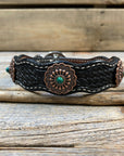 Leather Dog Collar With Copper Green Turquoise Conchos 10" to 22" W103S -DC51