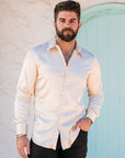 Men's Satin Cream Dress Shirt