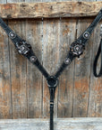 Black Floral Midnight Browband / Breastcollar Tack Set