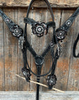 Black Floral Midnight Browband / Breastcollar Tack Set